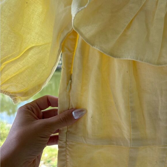 H&M Yellow Linen‎ Blend Off Shoulder Summer Sundress Mini Dress XS NWT - Picture 7 of 8